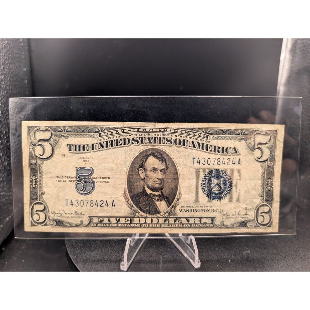 1934 $5 Silver Certificate • Blue Seal • Circulated • T43078424A